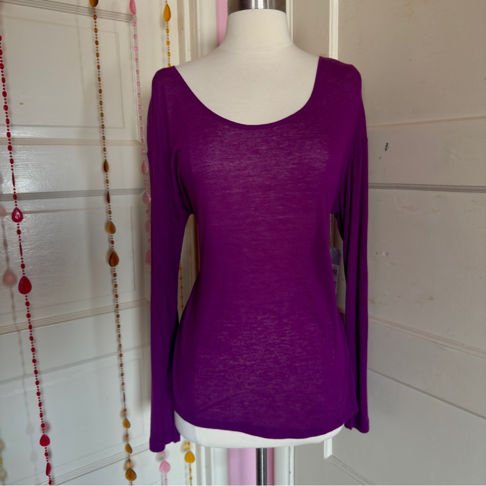 GUESS Purple Sheer Long Sleeve Top L NWT Modal Stretch Y2K